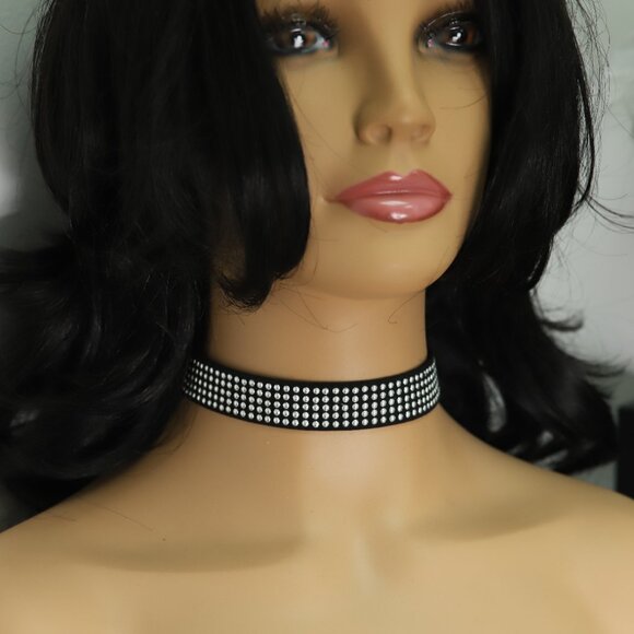 Black Gothic Choker Adjustable silver buttons Bohme wide style (#16) - Picture 6 of 9